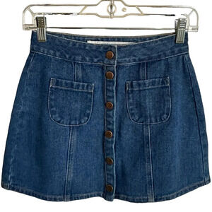Brandy Melville size 23 100% Cotton‎ Snap Front Denim Mini Skirt Western Blue